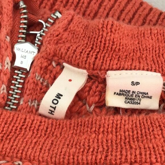 Anthropologie Moth Dotdot Orange Knit Pullover Zip Closure Spring Sweater - Picture 15 of 16
